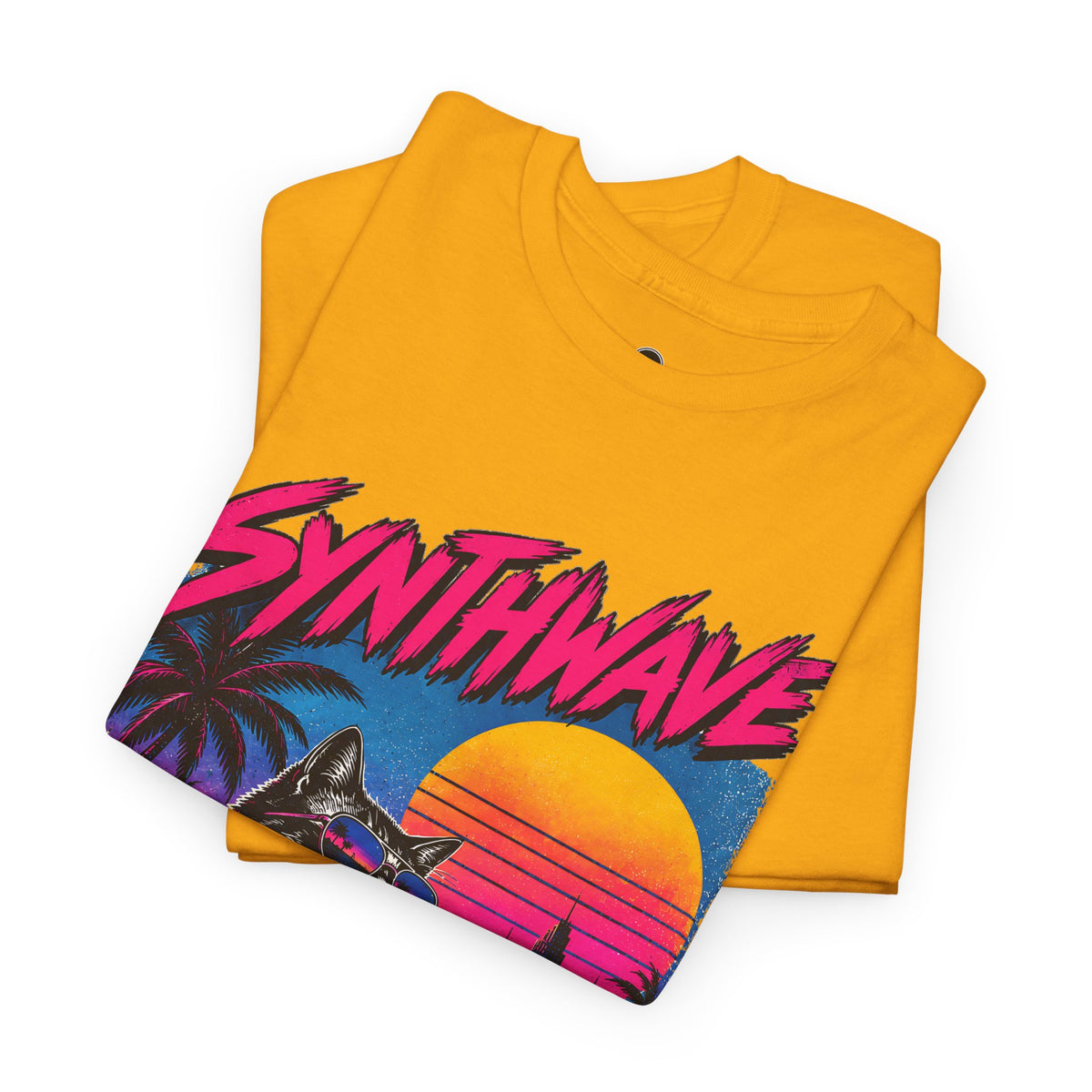 Synthwave Cat Tee — Retro 80s Sunset Driver Graphic T-Shirt