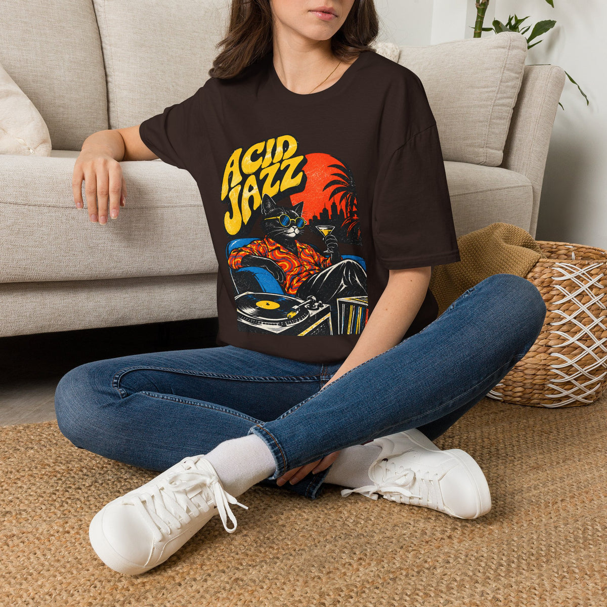 Acid Jazz T-Shirt - Retro Cat DJ Graphic Tee