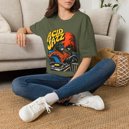 Acid Jazz T-Shirt - Retro Cat DJ Graphic Tee