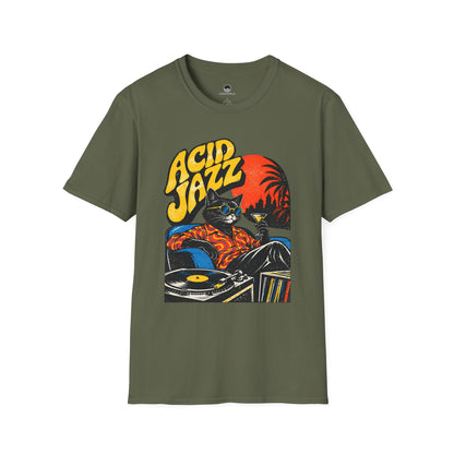 Acid Jazz T-Shirt - Retro Cat DJ Graphic Tee