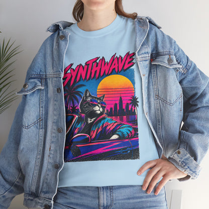Synthwave Cat Tee — Retro 80s Sunset Driver Graphic T-Shirt