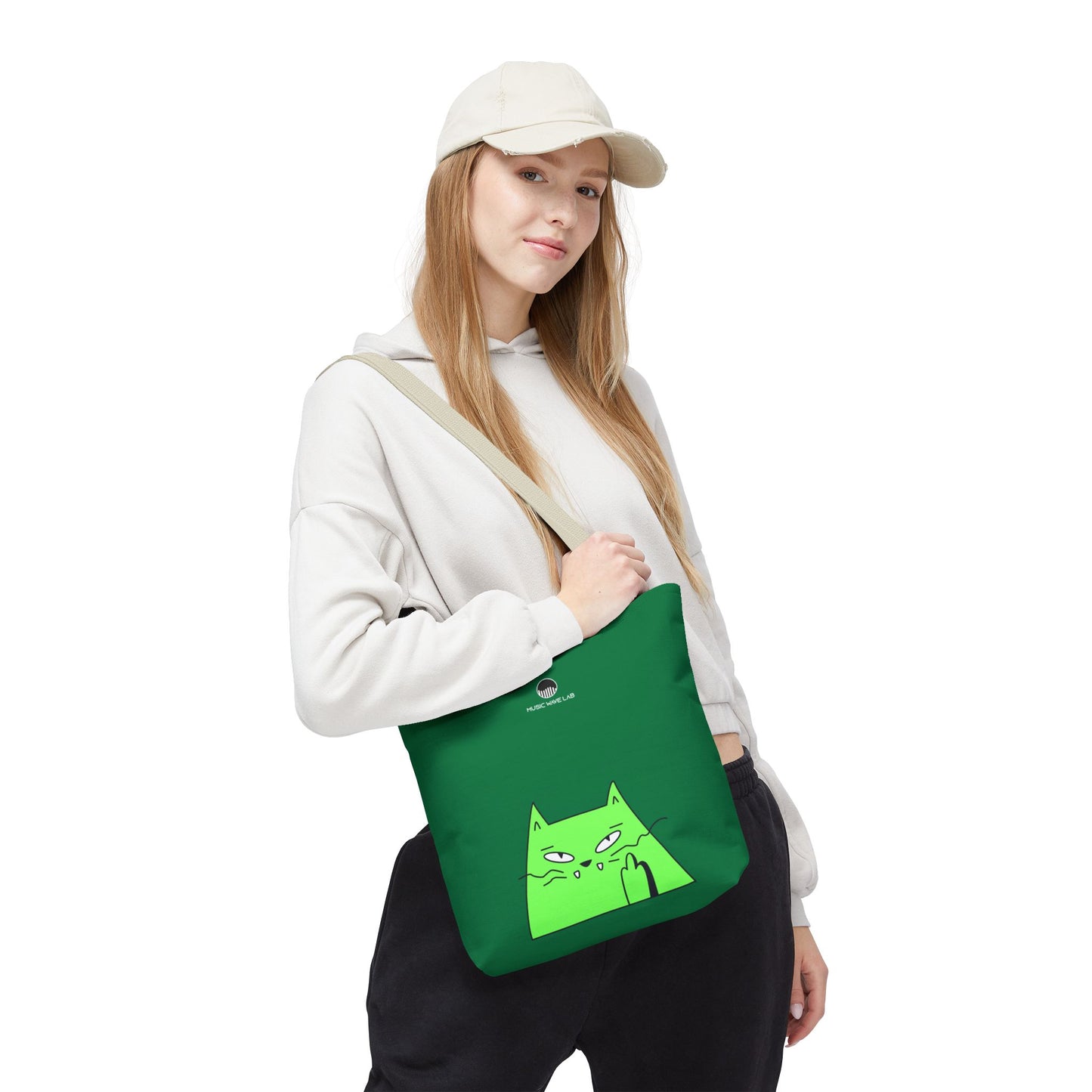 Playful Cat Tote Bag - Green Cat Design, Eco-Friendly, Shopping, Gift, Everyday Use, Pet Lover, Fun Accessories