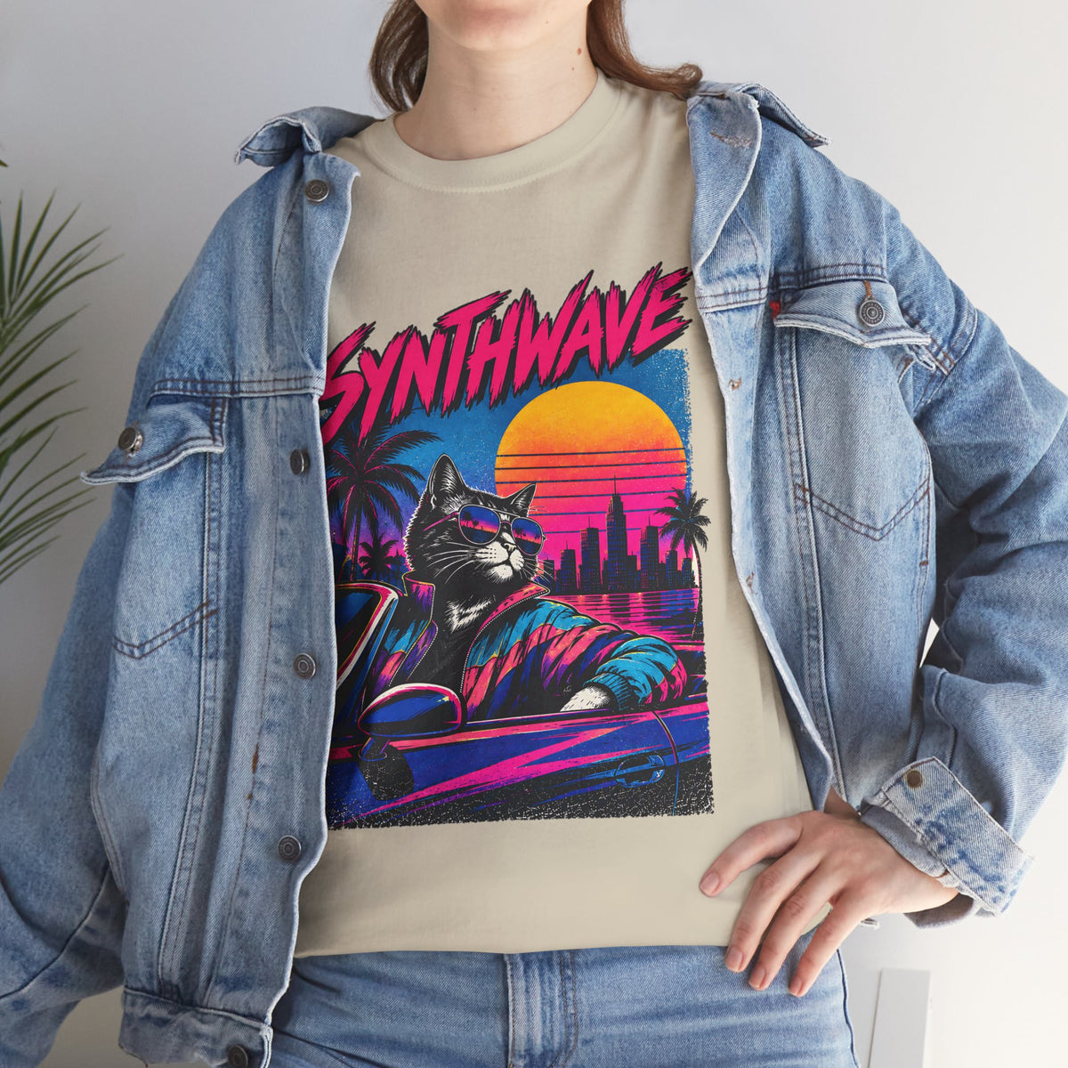 Synthwave Cat Tee — Retro 80s Sunset Driver Graphic T-Shirt
