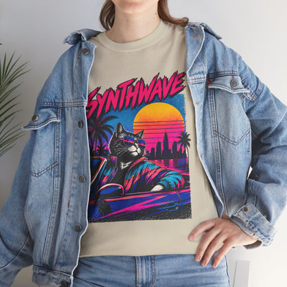 Synthwave Cat Tee — Retro 80s Sunset Driver Graphic T-Shirt