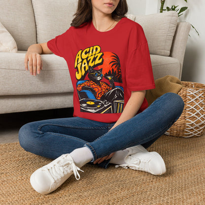 Acid Jazz T-Shirt - Retro Cat DJ Graphic Tee