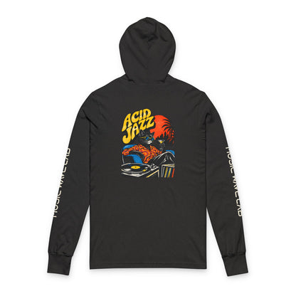 Acid Jazz Hooded Long Sleeve Tee — Retro Record Player Graphic