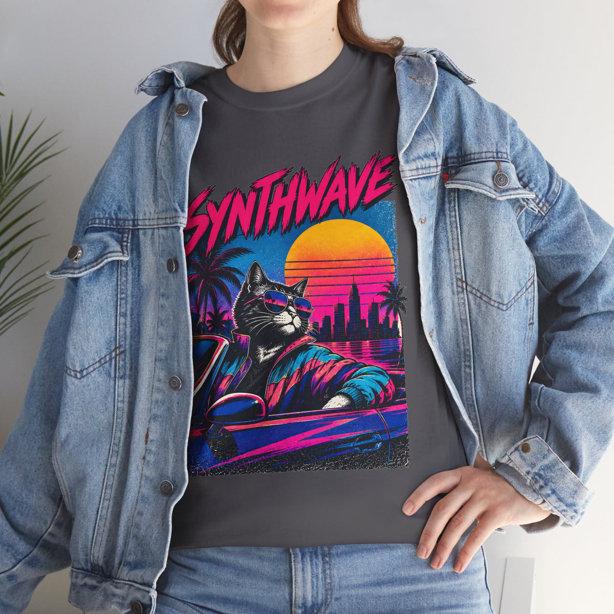 Synthwave Cat Tee — Retro 80s Sunset Driver Graphic T-Shirt