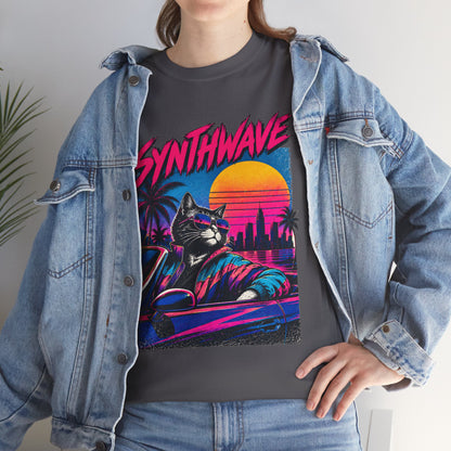 Synthwave Cat Tee — Retro 80s Sunset Driver Graphic T-Shirt