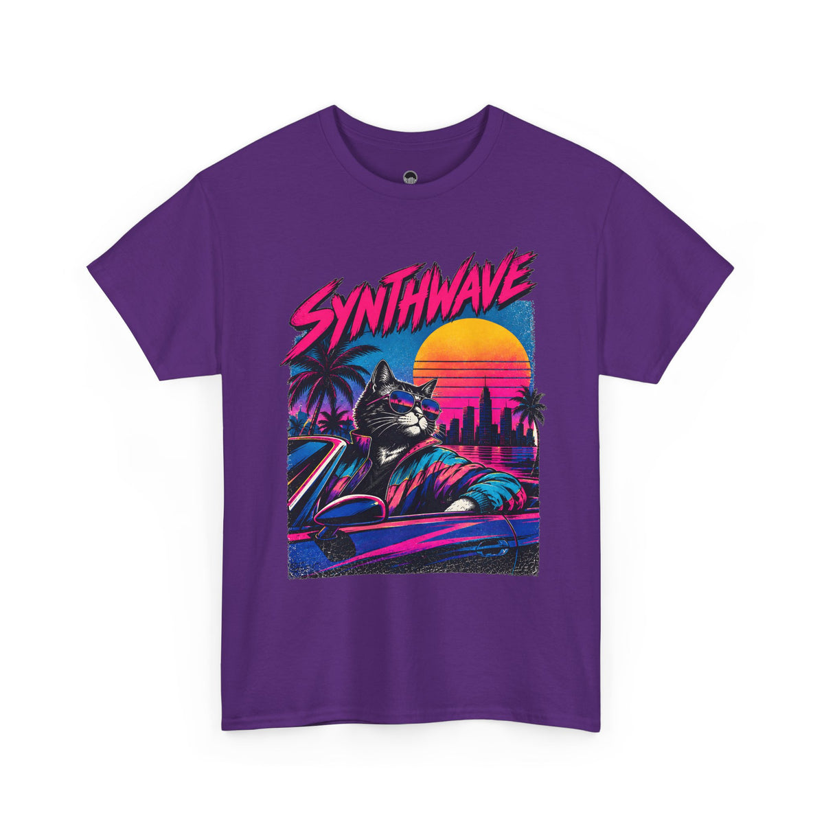 Synthwave Cat Tee — Retro 80s Sunset Driver Graphic T-Shirt