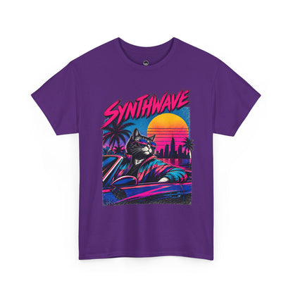Synthwave Cat Tee — Retro 80s Sunset Driver Graphic T-Shirt