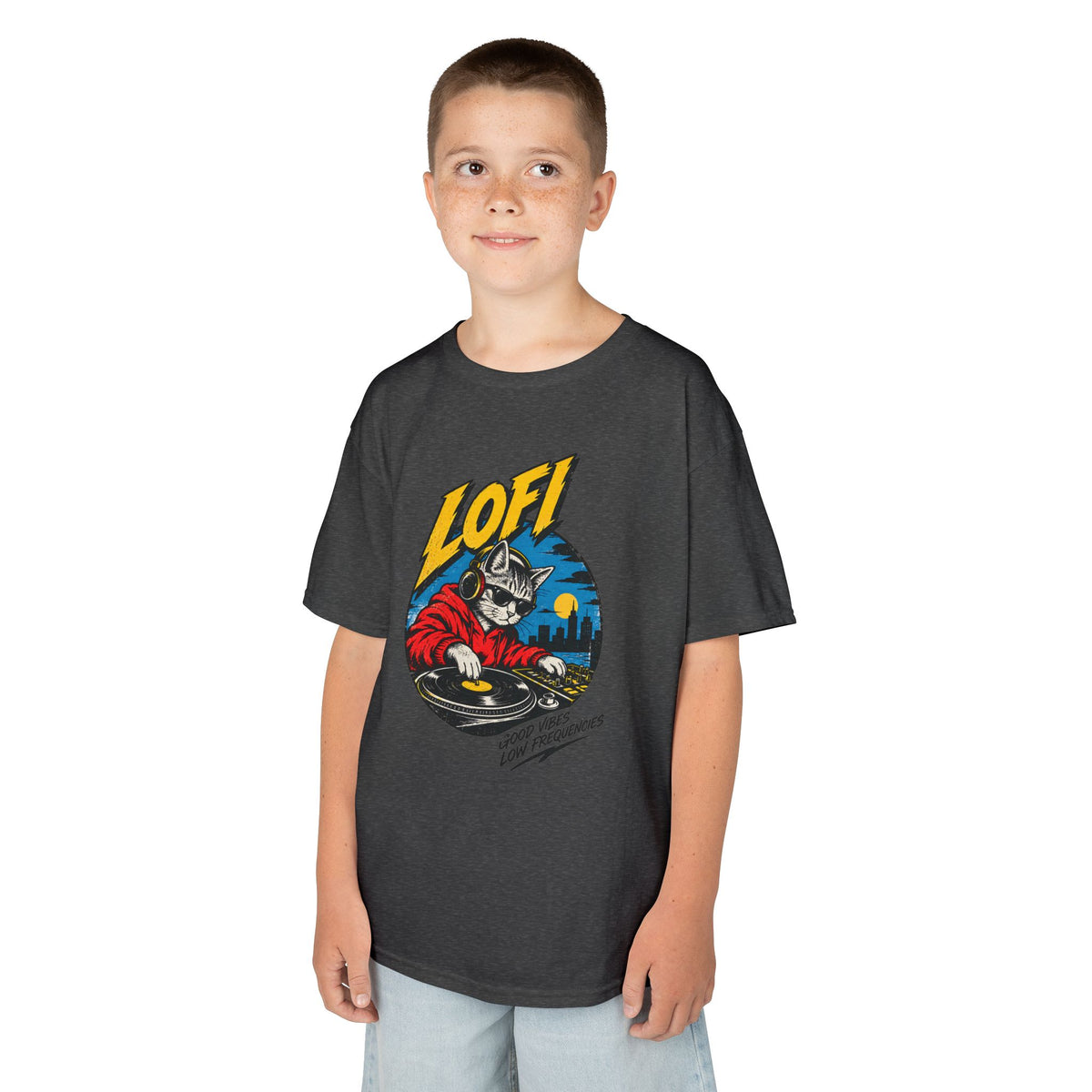 Kids T-Shirt — 'LOFI' DJ Skull Graphic Tee | Retro Night City Vibes