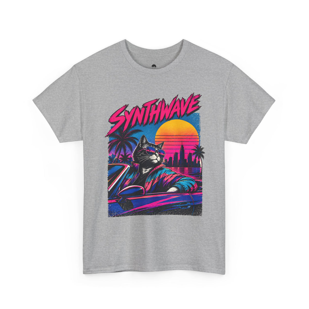 Synthwave Cat Tee — Retro 80s Sunset Driver Graphic T-Shirt