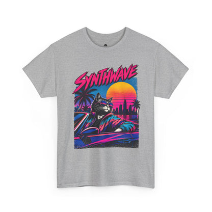 Synthwave Cat Tee — Retro 80s Sunset Driver Graphic T-Shirt