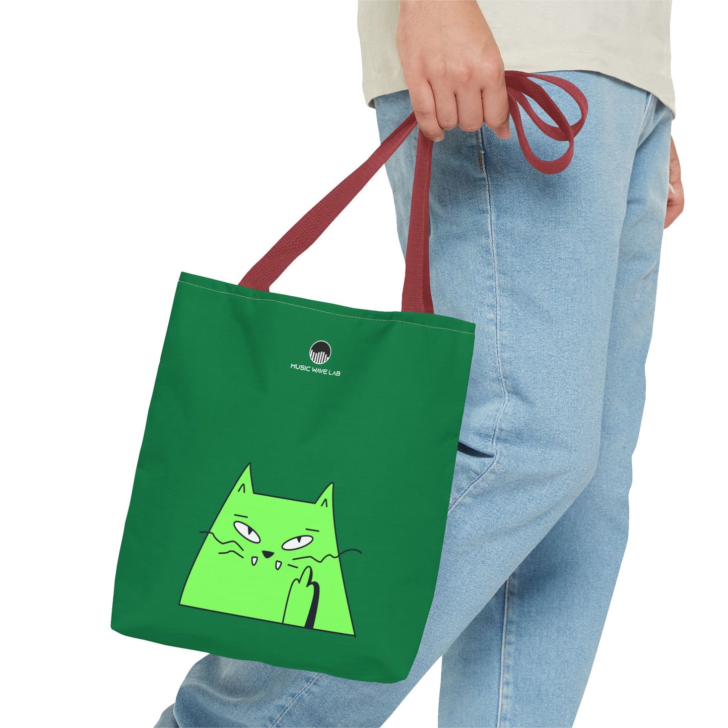 Playful Cat Tote Bag - Green Cat Design, Eco-Friendly, Shopping, Gift, Everyday Use, Pet Lover, Fun Accessories