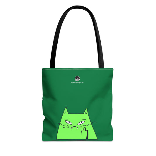 Playful Cat Tote Bag - Green Cat Design, Eco-Friendly, Shopping, Gift, Everyday Use, Pet Lover, Fun Accessories