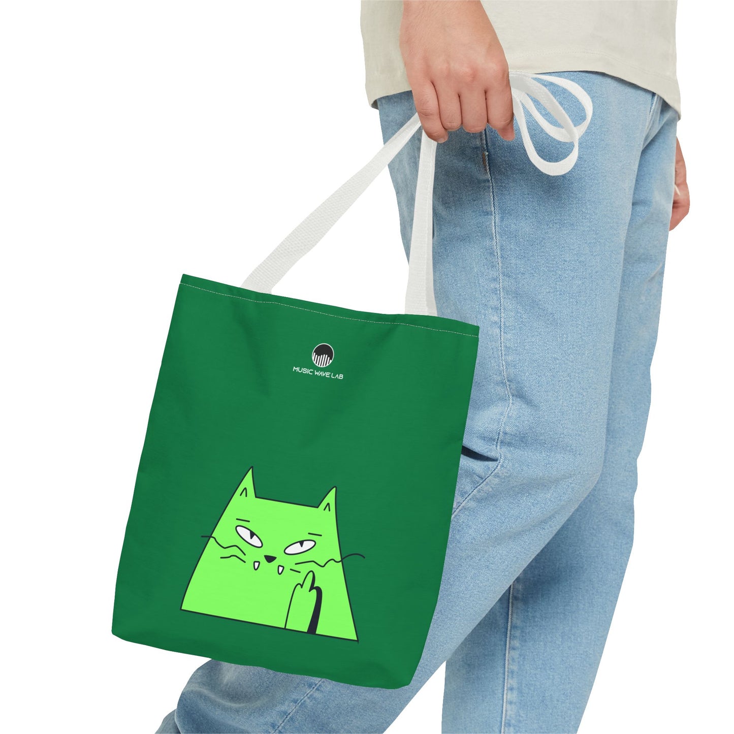 Playful Cat Tote Bag - Green Cat Design, Eco-Friendly, Shopping, Gift, Everyday Use, Pet Lover, Fun Accessories