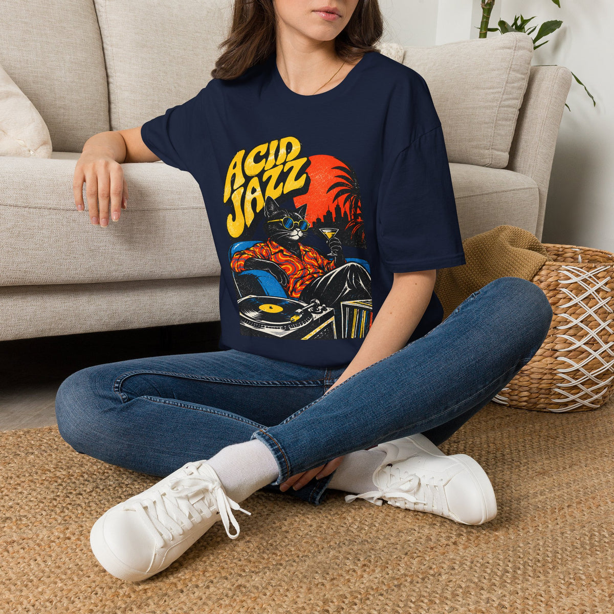 Acid Jazz T-Shirt - Retro Cat DJ Graphic Tee