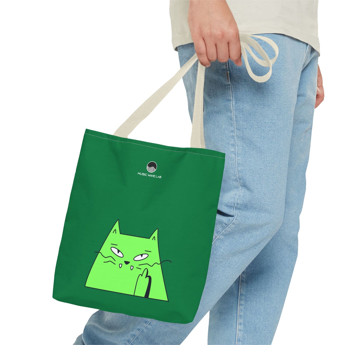 Playful Cat Tote Bag - Green Cat Design, Eco-Friendly, Shopping, Gift, Everyday Use, Pet Lover, Fun Accessories