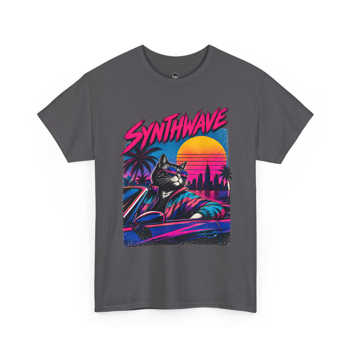 Synthwave Cat Tee — Retro 80s Sunset Driver Graphic T-Shirt