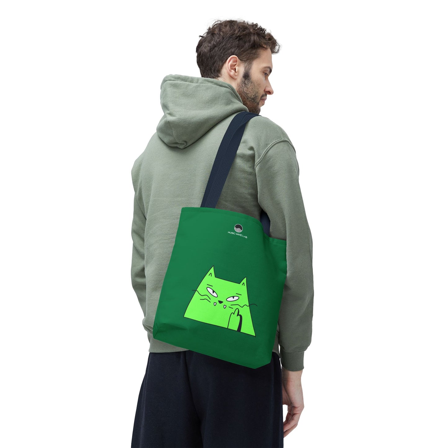 Playful Cat Tote Bag - Green Cat Design, Eco-Friendly, Shopping, Gift, Everyday Use, Pet Lover, Fun Accessories