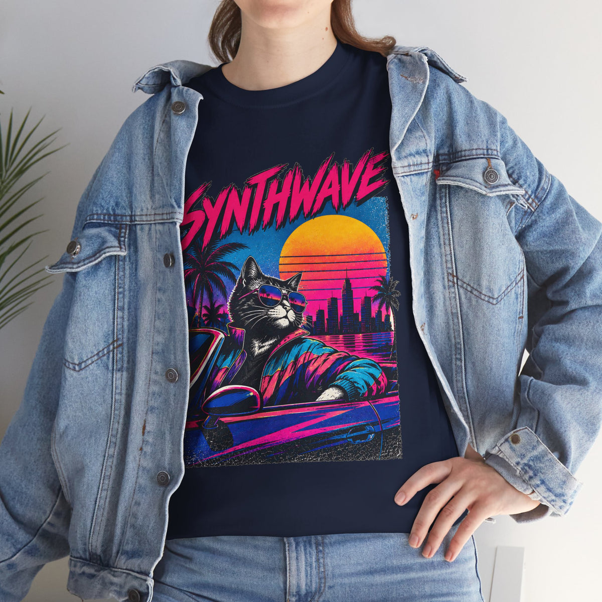 Synthwave Cat Tee — Retro 80s Sunset Driver Graphic T-Shirt