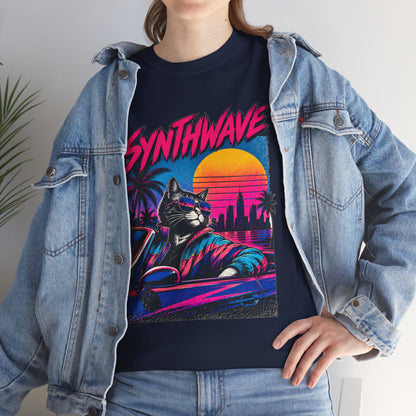 Synthwave Cat Tee — Retro 80s Sunset Driver Graphic T-Shirt