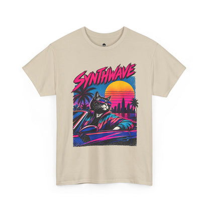 Synthwave Cat Tee — Retro 80s Sunset Driver Graphic T-Shirt
