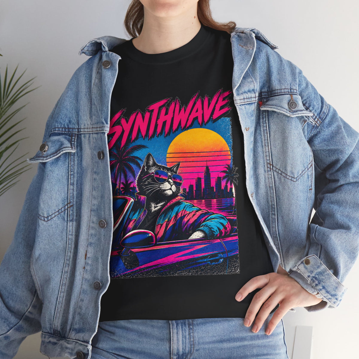 Synthwave Cat Tee — Retro 80s Sunset Driver Graphic T-Shirt