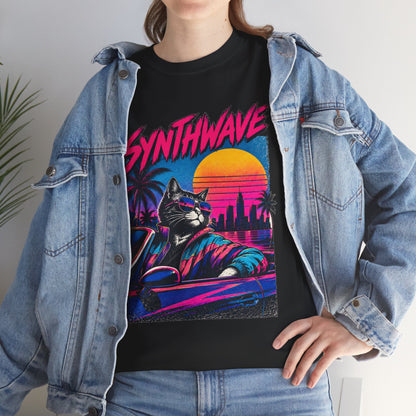 Synthwave Cat Tee — Retro 80s Sunset Driver Graphic T-Shirt