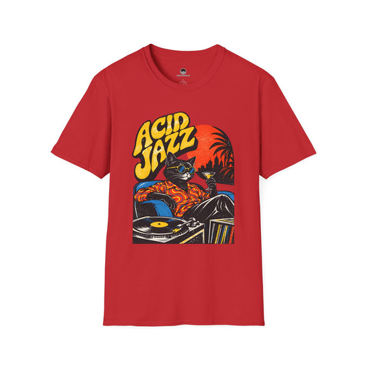 Acid Jazz T-Shirt - Retro Cat DJ Graphic Tee