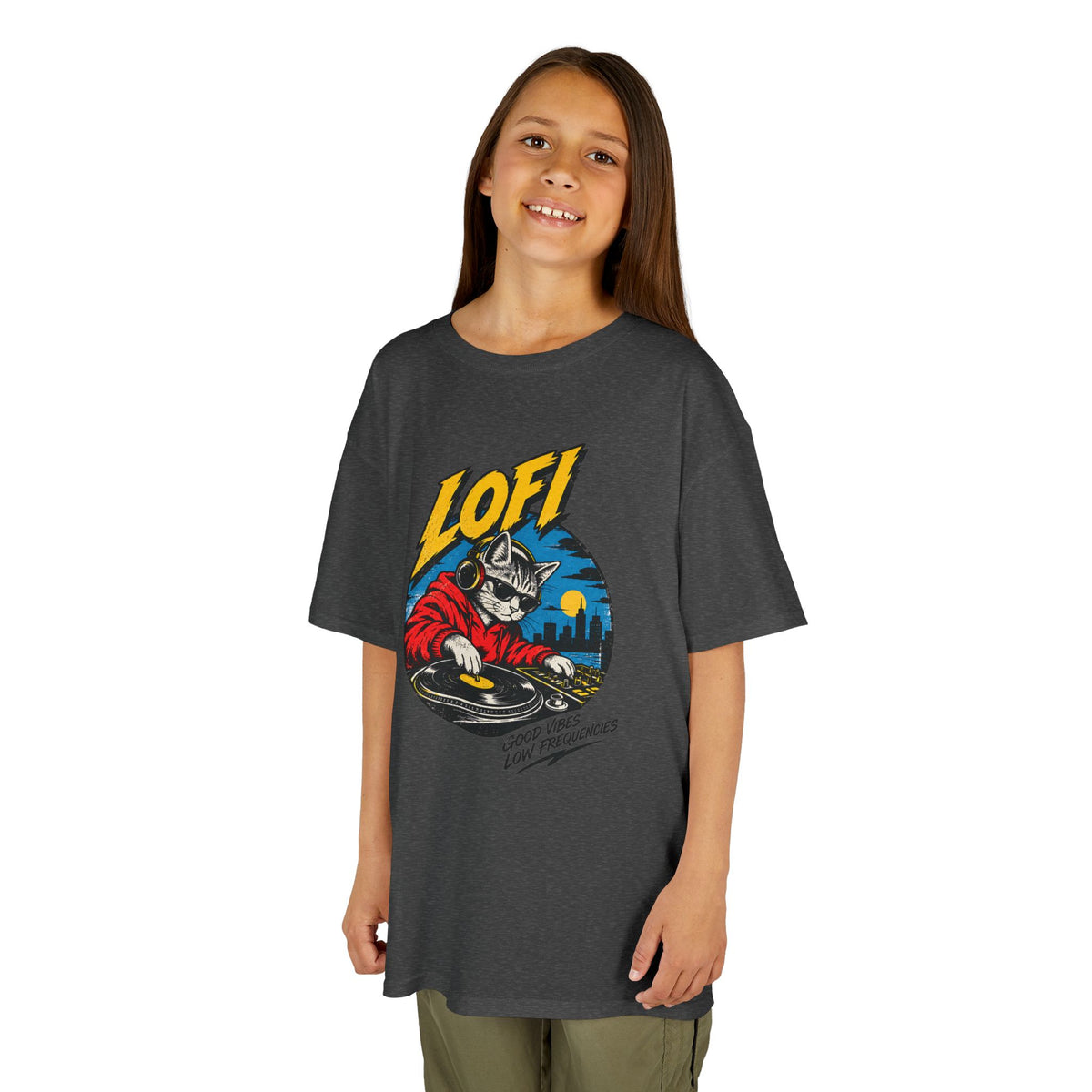 Kids T-Shirt — 'LOFI' DJ Skull Graphic Tee | Retro Night City Vibes